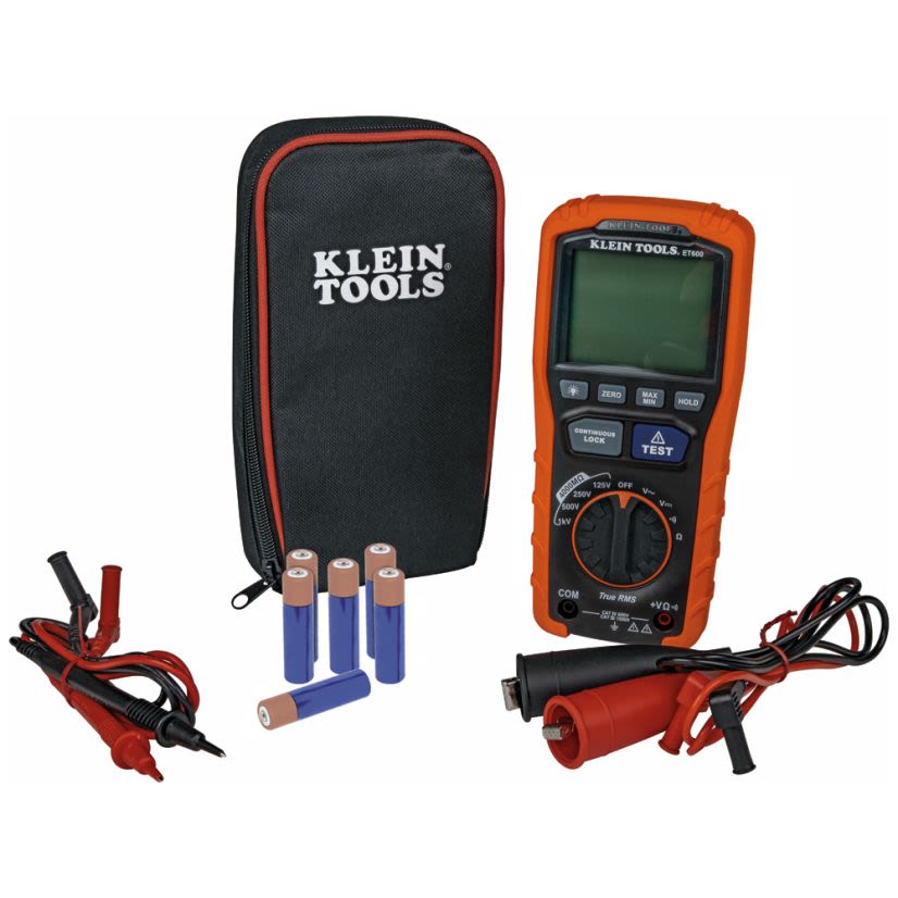 Klein ET600 Digital Insulation Resistance Tester, 1000 V AC/DC, 4000 Count LCD Display, CAT IV 600 V/CAT III 1000 V